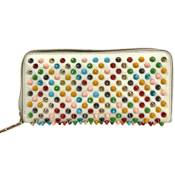 Christian Louboutin Panettone Spiked Zip Around Wallet White Multicolor - Picture 1 of 16